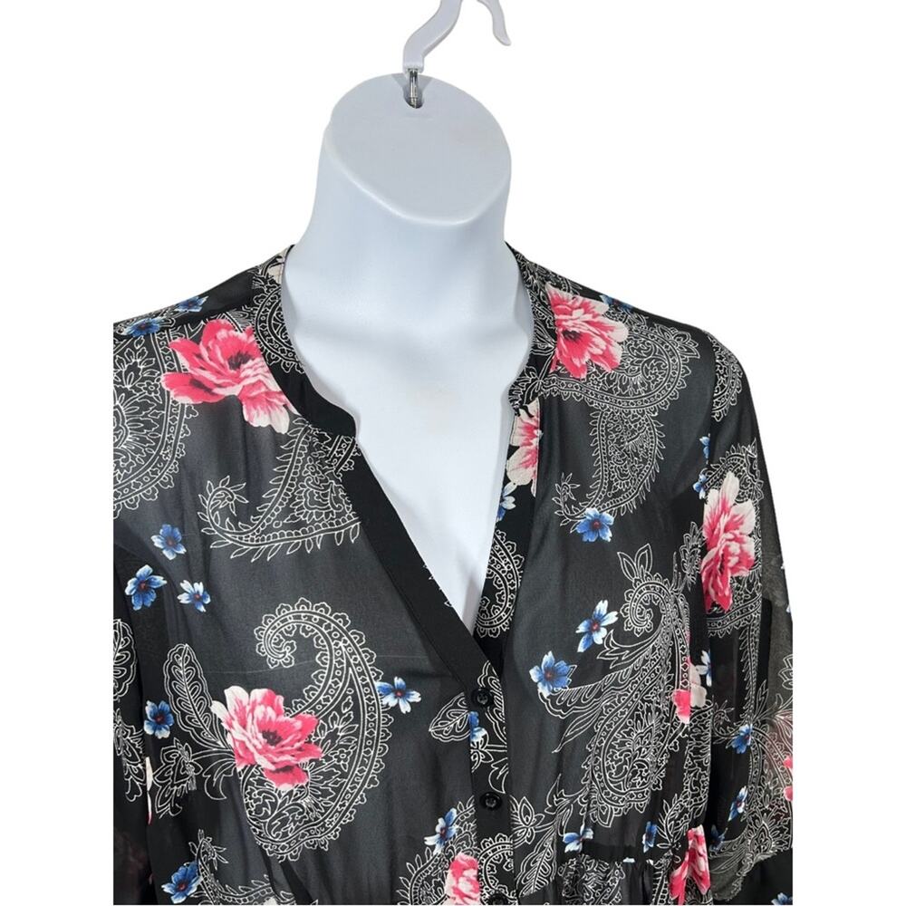 Torrid Black Floral Georgette Sheer Tunic Top High-Low Size 1 - Picture 10 of 15